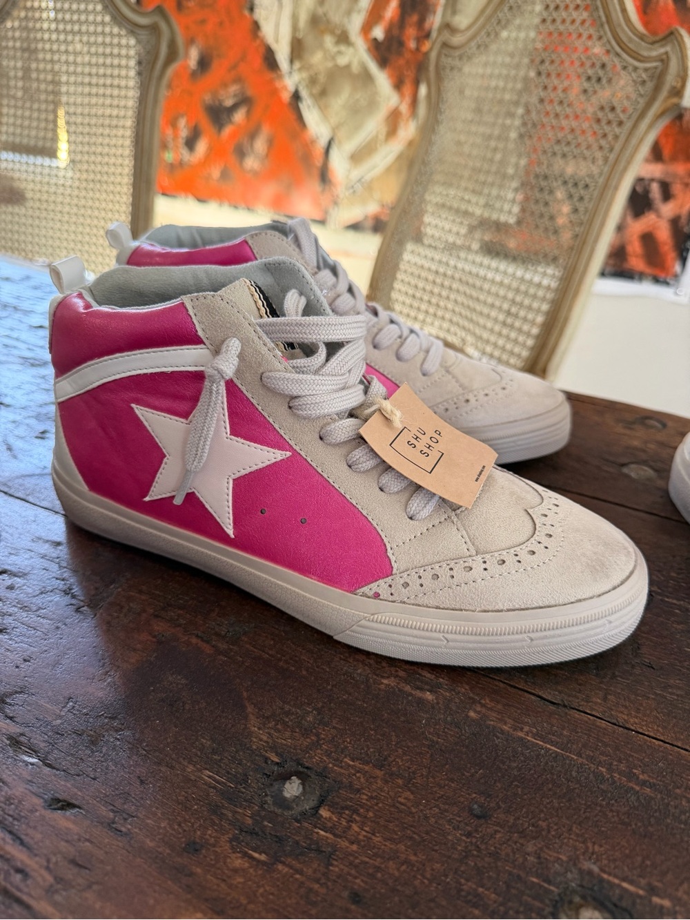 NWT SHUSHOP Paulina Hot Pink Suede High Top Star Sneakers